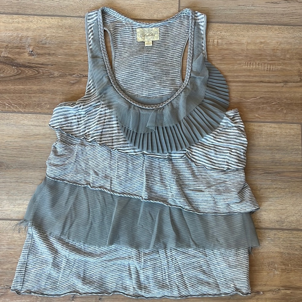 Anthropologie Deletta Grey Ruffle Tiered Tank Top